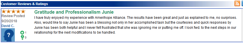 Amerihope Alliance Legal Services has helped more than 7,000 homeowners get a loan modification in the 10 years we've been in business. Many of our satisfied clients have left us reviews online. In September 2018, we received a large number of reviews (all five stars) on a site called TrustLink.