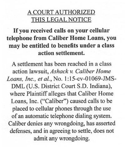 Some Caliber Home Loan clients are eligible to receive funds as part of a class action lawsuit that was settled for $2,895,000.