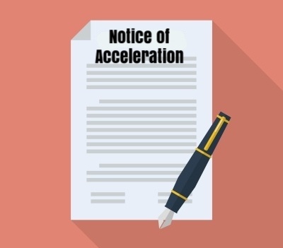 For mortgages that have an acceleration clause (most do), that means that, after breaching your contract by missing payments, your lender can demand that you either pay off the entire balance of your mortgage or be foreclosed upon. The Notice of Acceleration tells the homeowner about their right to avoid that by reinstating their loan.