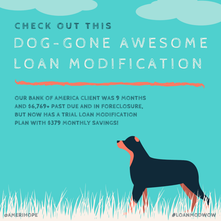 Our Bank of America client was 9 months and $6,769+ past due and in foreclosure, but now has a trial loan modification plan with $379 monthly savings! 