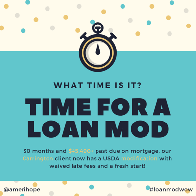 30 months and $45,490+ past due on mortgage, our Carrington client now has a USDA modification with waived late fees and a fresh start! 