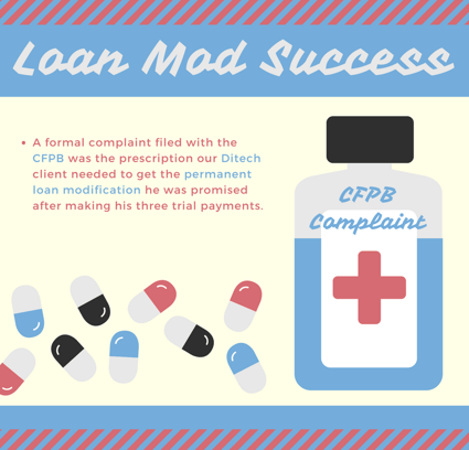 It took seven trial modification payments and a complaint with the Consumer Financial Protection Bureau (CFPB) before Ditech gave our client a final loan modification.