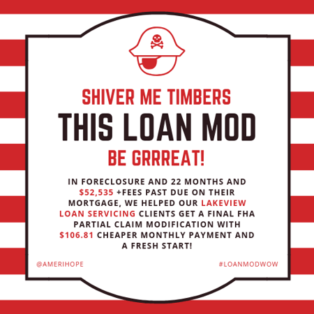 In foreclosure and 22 months and $52,535 +fees past due on their mortgage, we helped our Lakeview Loan Servicing clients get a final FHA Partial Claim modification with $106.81 cheaper monthly payment and a fresh start!