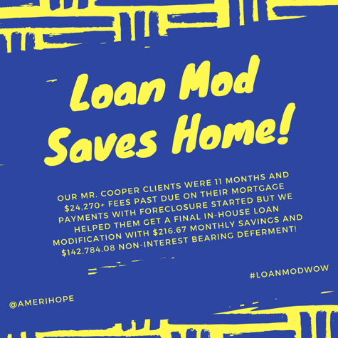 Our Mr. Cooper clients were 11 months and $24,270+ fees past due on their mortgage payments with foreclosure started but we helped them get a final in-house loan modification with $216.67 monthly savings and $142,784.08 non-interest bearing deferment!