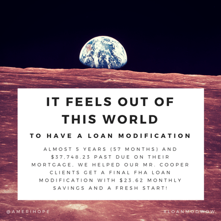 Mr. Cooper  Almost 5 years (57 months) and $37,748.23 past due on their mortgage, we helped our Mr. Cooper clients get a final FHA loan modification with $23.62 monthly savings and a fresh start!