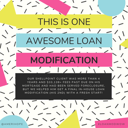 Our Shellpoint client was more than 4 years and $33,139+ fees past due on his mortgage and had been served foreclosure, but we helped him get a final in-house loan modification (his 2nd) with a fresh start!