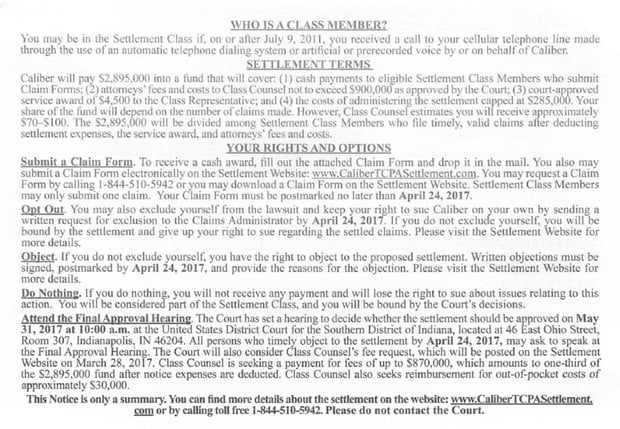 Some Caliber Home Loan clients are eligible to receive funds as part of a class action lawsuit that was settled for $2,895,000.