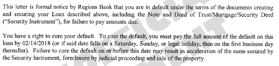 sample mortgage default letter